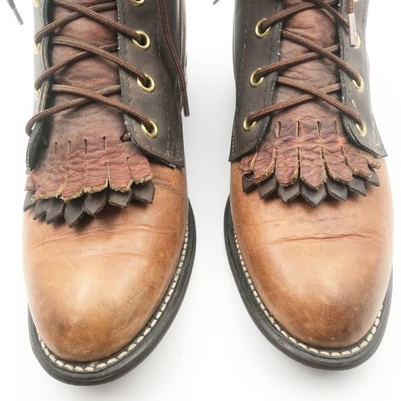 TEXAS Womens Keltie Fringe Lace Up Brown Leather Equestrian Boots Womens 7 - Picture 6 of 11